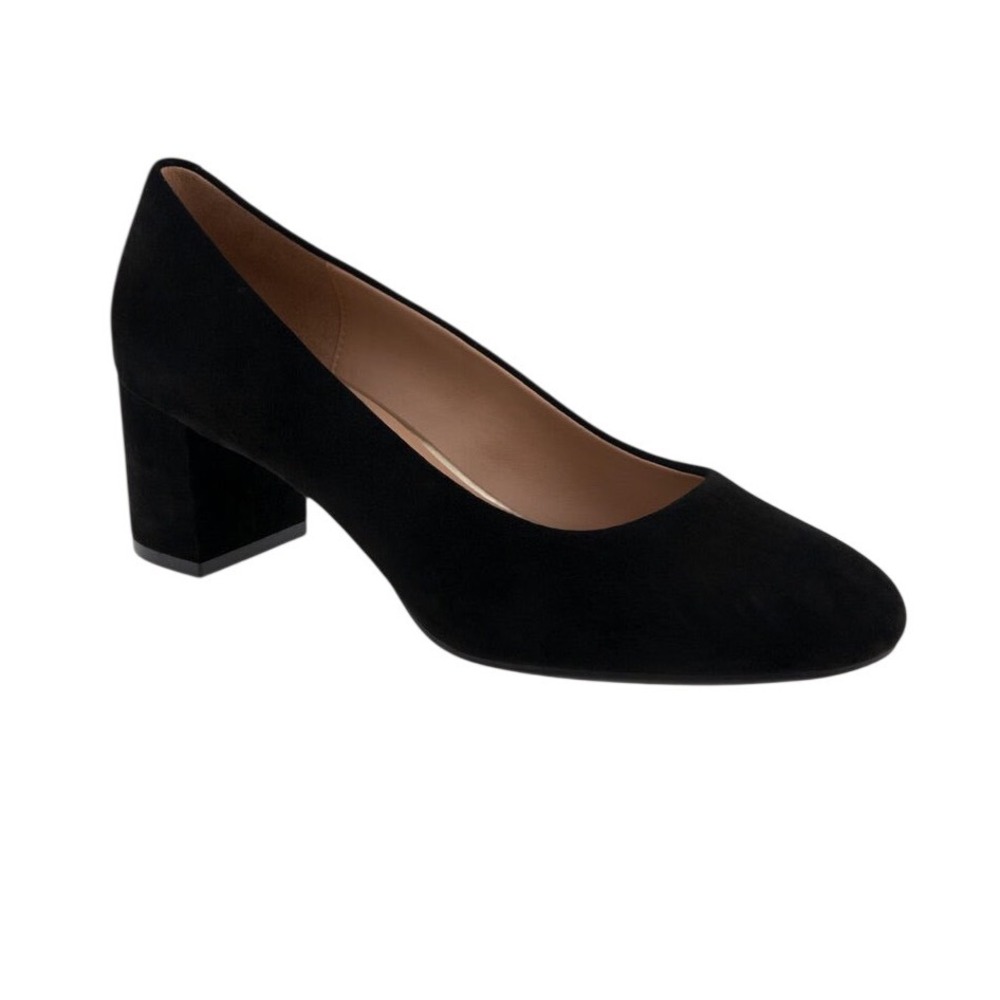 Aerosoles Women Black Suede Block Heel Pumps Almond Toe Comfort Shoes Size 8.5W